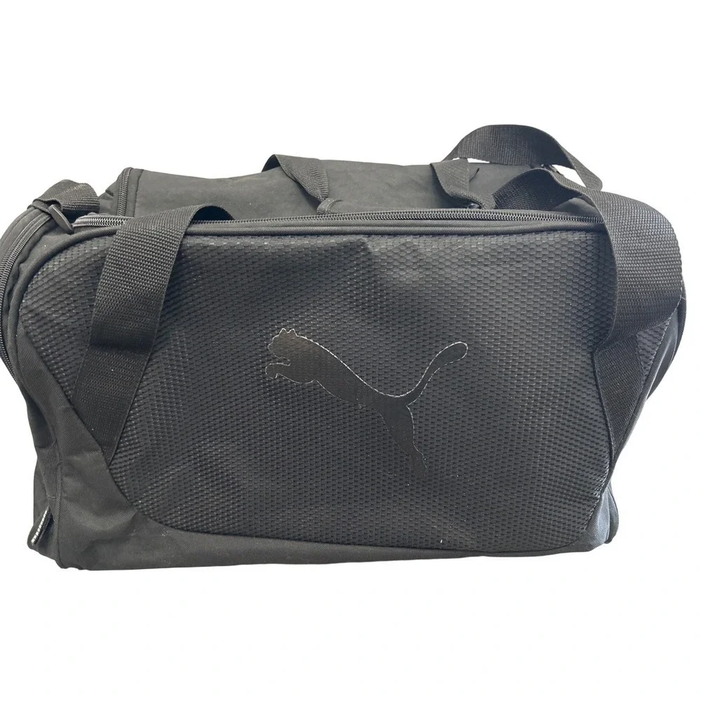 PUMA Black Duffel Bag 18x9x10 Gym Travel Sport Adjustable Strap Like New